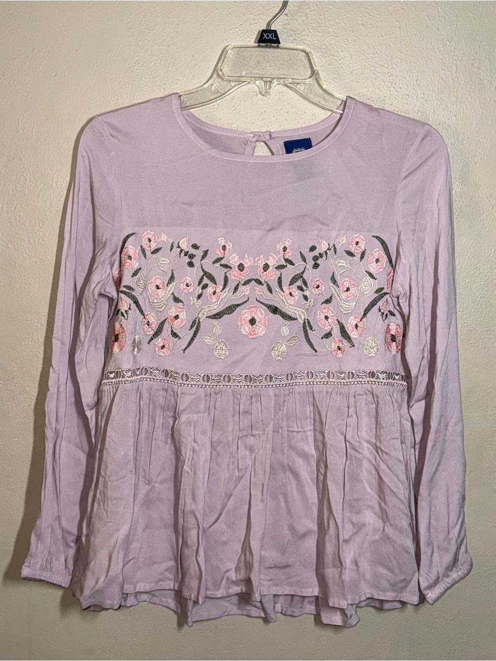 Women’s Route 66 Floral Embroidered Peplum Lavender Peasant Top Sz XL